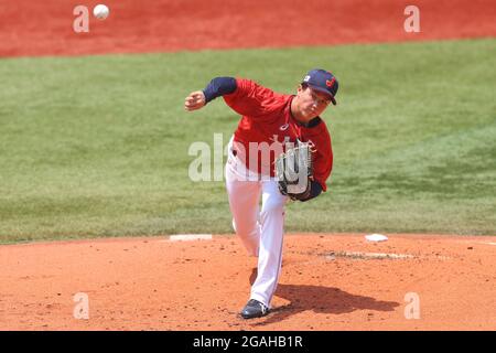 Kanagawa, Japan. 31st July, 2021. Masato Morishita (JPN) Baseball : Opening Round Group A game between Japan - Mexico during the Tokyo 2020 Olympic Games at the Yokohama Baseball Stadium in Kanagawa, Japan . Credit: YUTAKA/AFLO SPORT/Alamy Live News Stock Photo