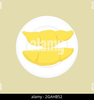 Top view of durian fruit on white dish. Fresh tropical fruit durian on plate. Vector and illustration design. Stock Vector