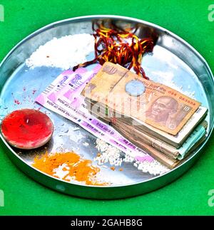 Beautiful Plate For Beautiful Indian Wedding Rituals and Ceremony. Indian Culture. Hindu Marriage. Stock Photo