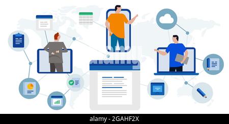 copywriter document editing journalism text editor working collaboration online working globally writer connect online Stock Vector