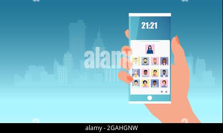 Vector of a hand with a smartphone using social networking application Stock Vector
