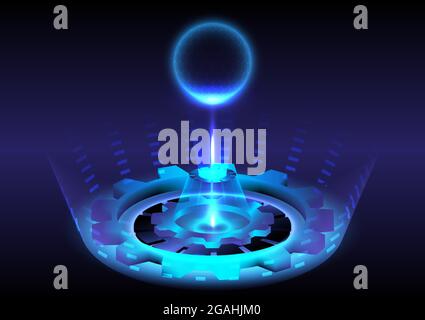 Abstract background. Portal and hologram science futuristic. sci-fi digital hi-tech in glowing HUD circuit. Magic gate in game fantasy. Sphere telepor Stock Vector