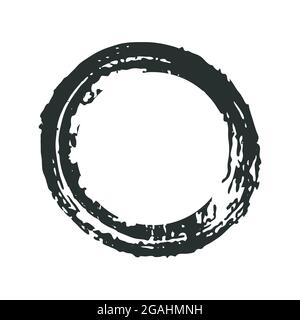 Vector grunge ink brush frame. Circle shape hand painted. One isolated element Stock Vector