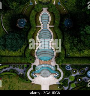 Aerial view of the Cascade at The Alnwick Garden Stock Photo