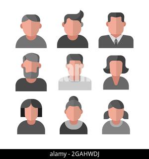 illustration of the female and male avatars set color icons on the white background Stock Vector