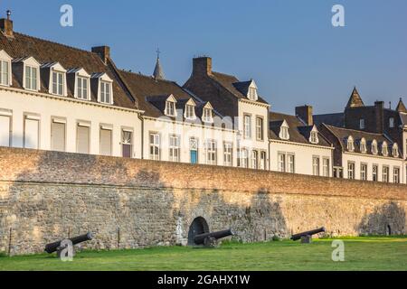 Cannons in front of the historic city wall of Maastricht, Netherlands Stock Photo