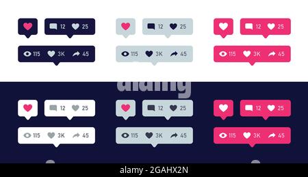 Social network tooltip bubbles with counter in flat design style - view, share, comment, love Stock Vector