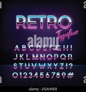 Futuristic retro typeface. 80s style . Vector alphabet.  Template for your design. Stock Vector
