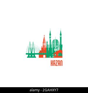 Kazan city emblem. Colorful buildings. Vector illustration. Stock Vector