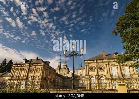 View of the Royal Palace of La Granja de San Ildefonso, in the Baroque style. Stock Photo