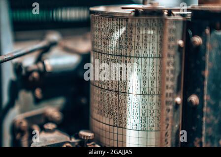 Old typography printing machine with letter samples Stock Photo - Alamy