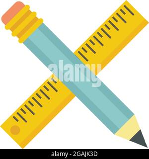 Crossed pencil ruler icon. Flat illustration of crossed pencil ruler vector icon isolated on white background Stock Vector