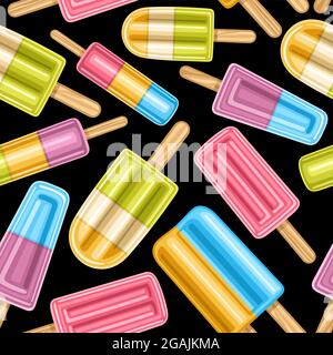 Vector Fruit Popsicle Seamless Pattern, square repeating fruit ice creams background for kids textile, poster with cut out illustrations of various co Stock Vector