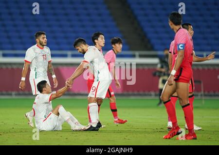 Yokohama, Japan. 31st July, 2021. Penalty is called during the Men's Olympic Football Tournament Tokyo 2020 quarterfinal match between Republic of Korea and Mexico at International Stadium Yokohama in Yokohama, Japan. Credit: SPP Sport Press Photo. /Alamy Live News Stock Photo