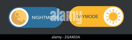 Daymode and Nightmode switch. Light filter toggle button. Sleeping mode turn on, off. On Off Switch. Stock Vector