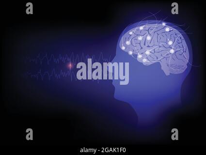 Illustration of human brain and electroencephalography or EEG recording ...