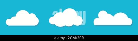 White clouds flat design set on blue background. Vector Stock Vector