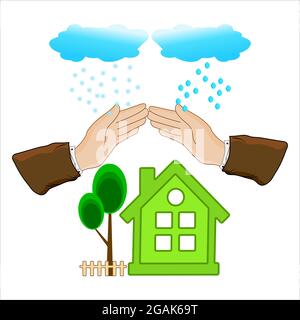 Hands protecting house from danger. isolated on white background. Concept of security of property. Protection from danger, providing security.Vector Stock Vector