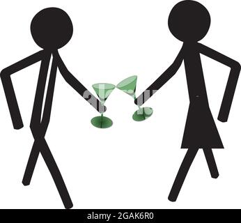 man and woman cheers with two glasses of drinks Stock Vector