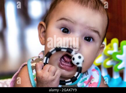 Five-month old baby girl is a Newcastle United fan Stock Photo