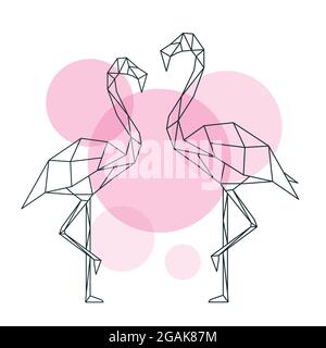 Beautiful flamingo illustration in geometric style of abstract on circles background. Minimal summer poster. Vector illustration. Stock Vector