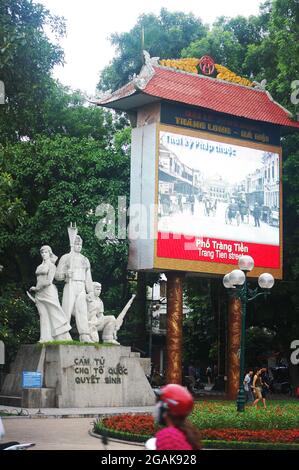 Stone sculpture carving warriors hero statue monument of Tuong Dai Quyet Tu park for vietnamese people and foreign travelers travel visit at Hoan Kiem Stock Photo