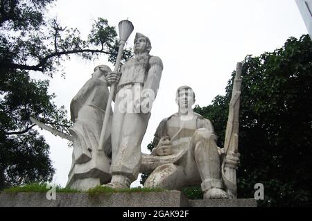 Stone sculpture carving warriors hero statue monument of Tuong Dai Quyet Tu park for vietnamese people and foreign travelers travel visit at Hoan Kiem Stock Photo