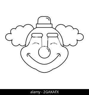 Happy circus clown sign. Jester outline vector icon for web design isolated on white background. Joker symbol for celebration, festival, carnival. Lau Stock Vector