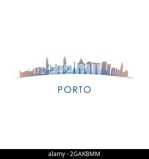 Porto skyline silhouette. Vector design colorful illustration. Stock Vector