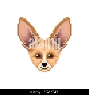 Portrait of  cute Fennec Fox. Pixel art animal icon. Vector illustration. Stock Vector