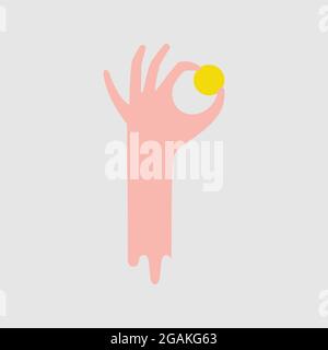 Human hand holding golden coin flat vector EPS File. Stock Vector