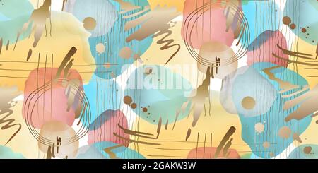 Trendy set of colorful minimalistic abstract hand painted illustrations. Seamless pattern abstract doodles various shapes. Great for design wall decor Stock Vector