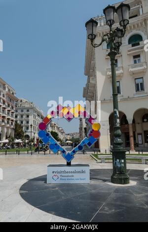 Thessaloniki, Greece, July 15, 2021: Aristotelous Square is the main square in the city of Thessaloniki Stock Photo