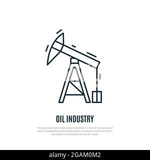 Vector illustration of Oil Pump. Line art style. Oil industry equipment. Stock Vector