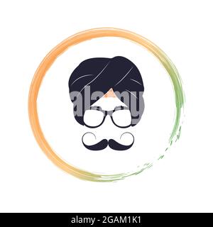 Portrait of Hindu man in glasses and national headdress - Turban. People icon. Vector illustration. Stock Vector
