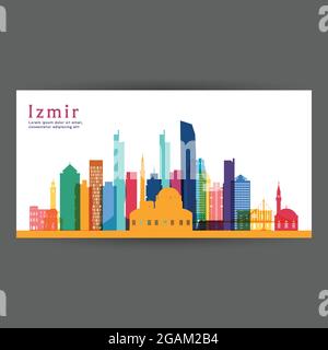 Izmir colorful architecture vector illustration, skyline city silhouette, skyscraper, flat design. Stock Vector