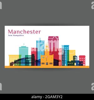 Manchester city architecture silhouette. Colorful skyline. City flat design. Vector business card. Stock Vector