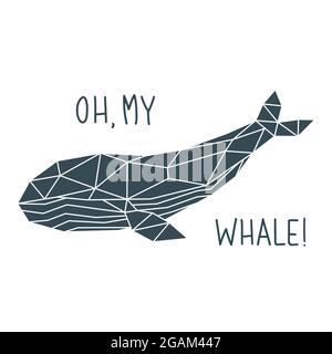 Whale print in polygonal style . Geometric marine animal poster. Scandinavian style. Vector illustration. Stock Vector