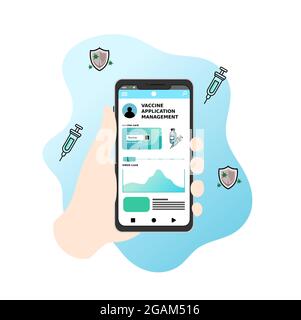 Vaccine application online flat illustration vector, additional image include layer by layer and group object Stock Vector