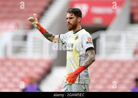 Stoke On Trent, UK. 31st July, 2021. Wolverhampton Wanderers Goalkeeper Jose Sa looks on. Pre-season friendly match, Stoke City v Wolverhampton Wanderers at the Bet365 Stadium in Stoke on Trent on Saturday 31st July 2021. this image may only be used for Editorial purposes. Editorial use only, license required for commercial use. No use in betting, games or a single club/league/player publications.pic by Chris Stading/Andrew Orchard sports photography/Alamy Live News Credit: Andrew Orchard sports photography/Alamy Live News Stock Photo