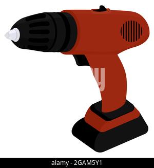 Manual electric cordless red screwdriver isolated on white vector illustration. Stock Vector