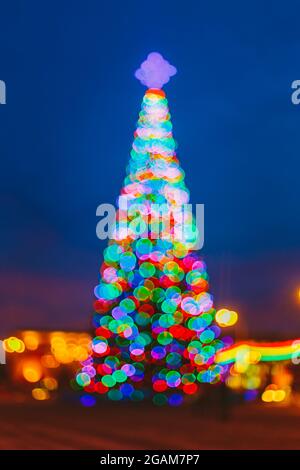 Defocused Blue Bokeh Background Effect. Design Backdrop. New Year Boke Lights Stock Photo