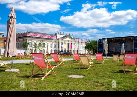 Kassel, Germany, 30-07-/2021: Preparation for the music event Stadtsommer Kassel at Friedrichsplatz Stock Photo