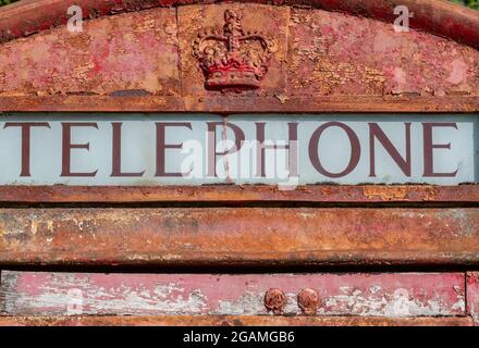 vintage red gpo telephone box, original red gpo call box, general post office communications, call box, phone box, telephone box, historic, vintage. Stock Photo