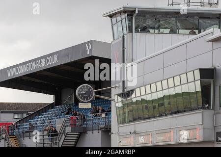 CASTLE DONINGTON, United Kingdom, 31 July 2021, General view of the Commentary box, Paddock Grandstand and Media Centre at the Classic Motorcycle Festival, Donington Park race track held over the weekend of 31st July and 1st August 2021, Credit: Gareth Tibbles Stock Photo