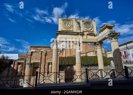 Archaeological remains of the Roman Forum of Merida, province of Badajoz, Extremadura, Spain. Stock Photo