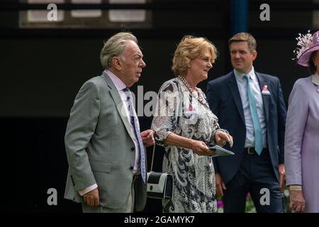 Ascot, Berkshire, UK. 24th July, 2021. Composer Baron Andrew Lloyd-Webber at the Ascot QIPCO King George Diamond Weekend with his wife Lady Madeline Lloyd-Webber. Credit: Maureen McLean/Alamy Stock Photo