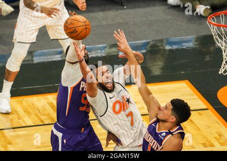 Orlando, Florida, USA, March 23, 2021, Orlando Magic's Michael Carter-Williams #7 attempt to make a shot at the Amway Center  (Photo Credit:  Marty Jean-Louis) Stock Photo