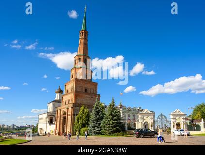 Suyumbike Tower in Kazan Kremlin, Tatarstan, Russia. This leaning building is famous tourist attraction of Kazan. View of old landmark and Stock Photo