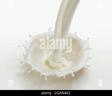 Pouring milk splash isolated on white background Stock Photo